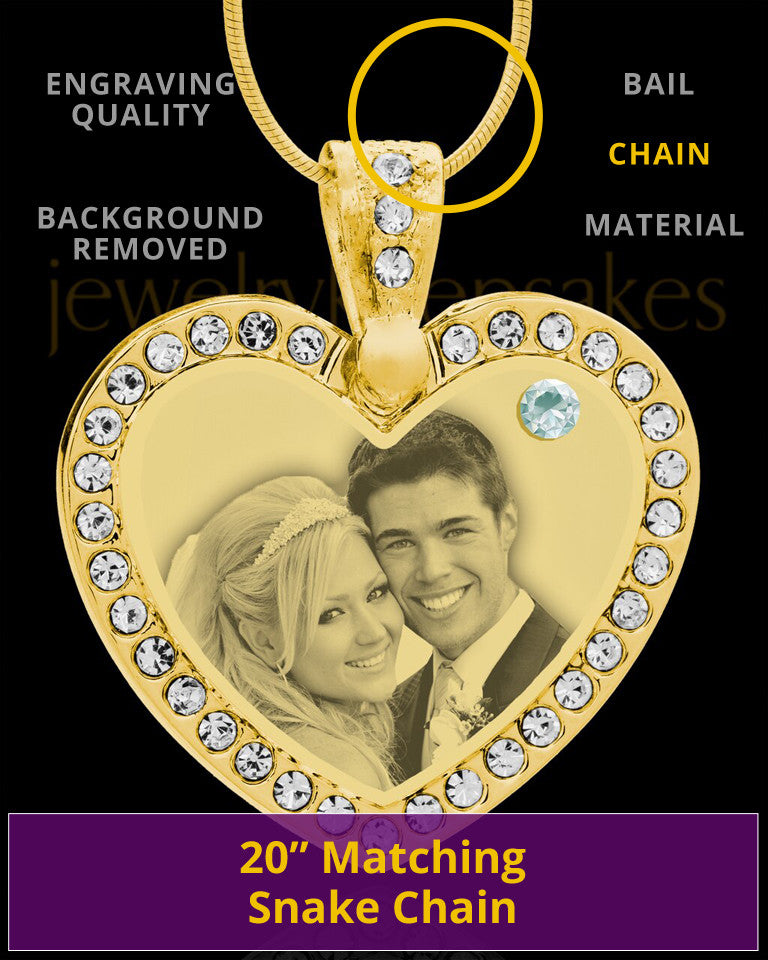 April Gold Gem Heart Birthstone Photo Engraved Pendant