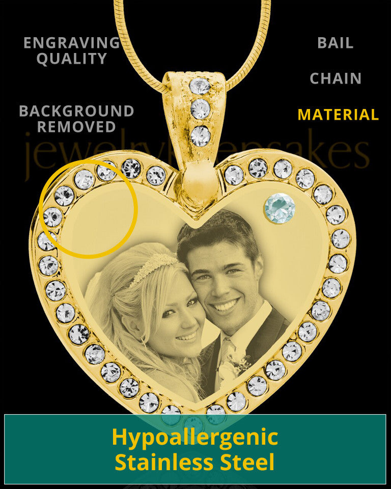 April Gold Gem Heart Birthstone Photo Engraved Pendant
