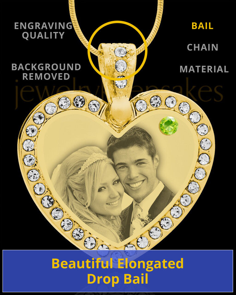 August Gold Gem Heart Birthstone Photo Engraved Pendant