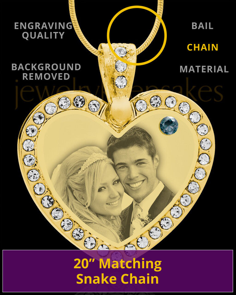 December Gold Gem Heart Birthstone Photo Engraved Pendant