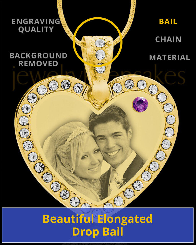 February Gold Gem Heart Birthstone Photo Engraved Pendant