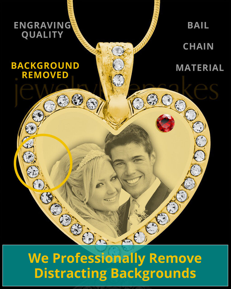 January Gold Gem Heart Birthstone Photo Engraved Pendant