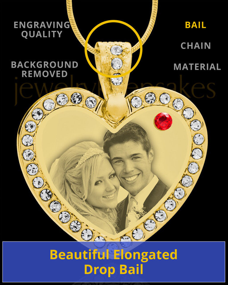 July Gold Gem Heart Birthstone Photo Engraved Pendant
