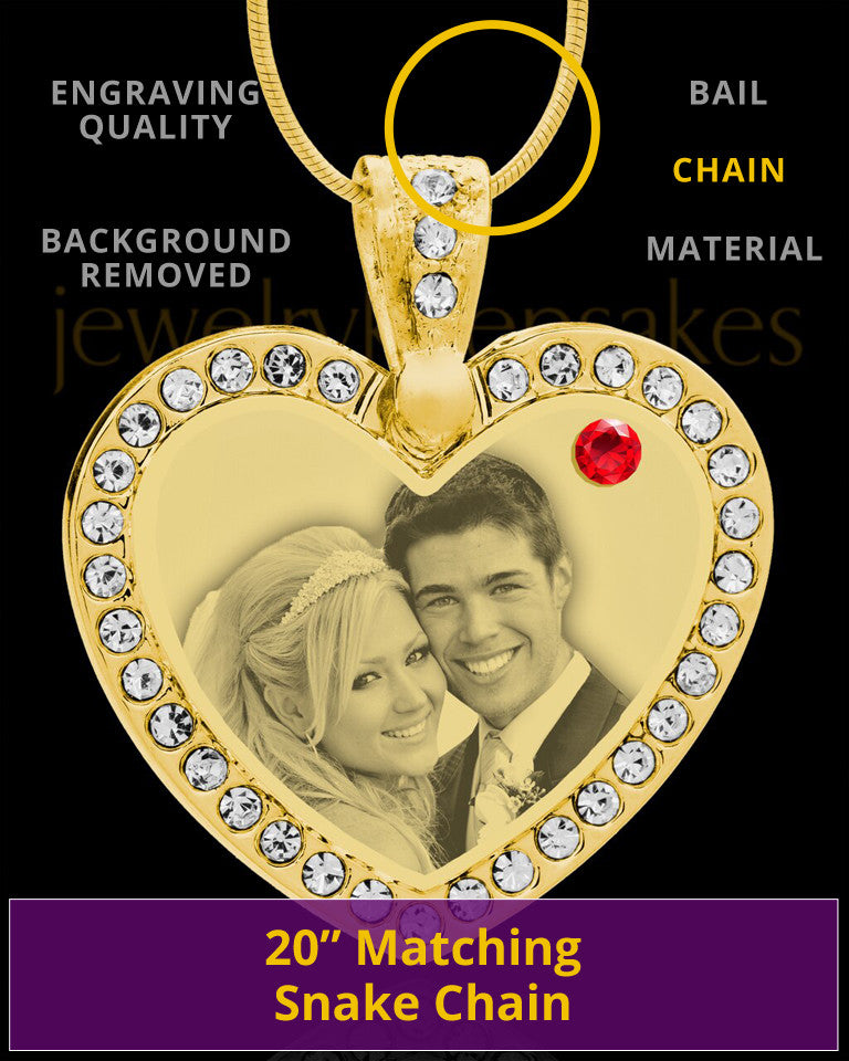 July Gold Gem Heart Birthstone Photo Engraved Pendant