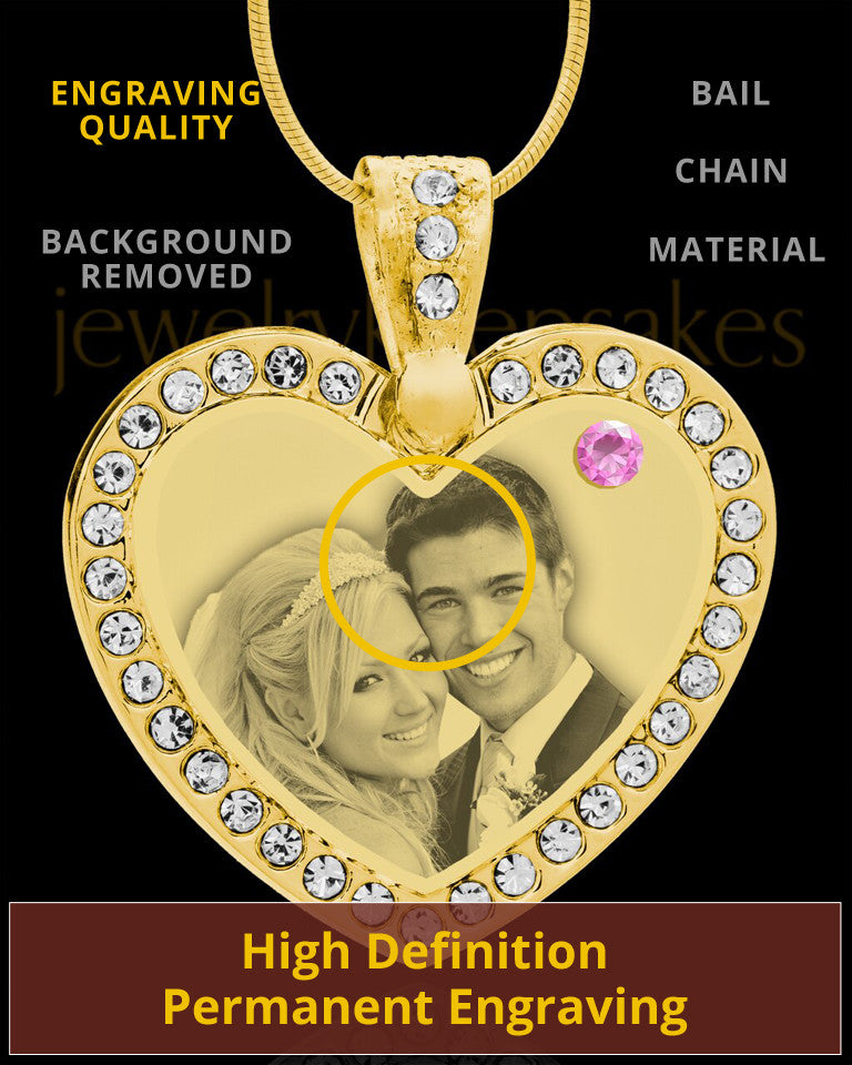 June Gold Gem Heart Birthstone Photo Engraved Pendant