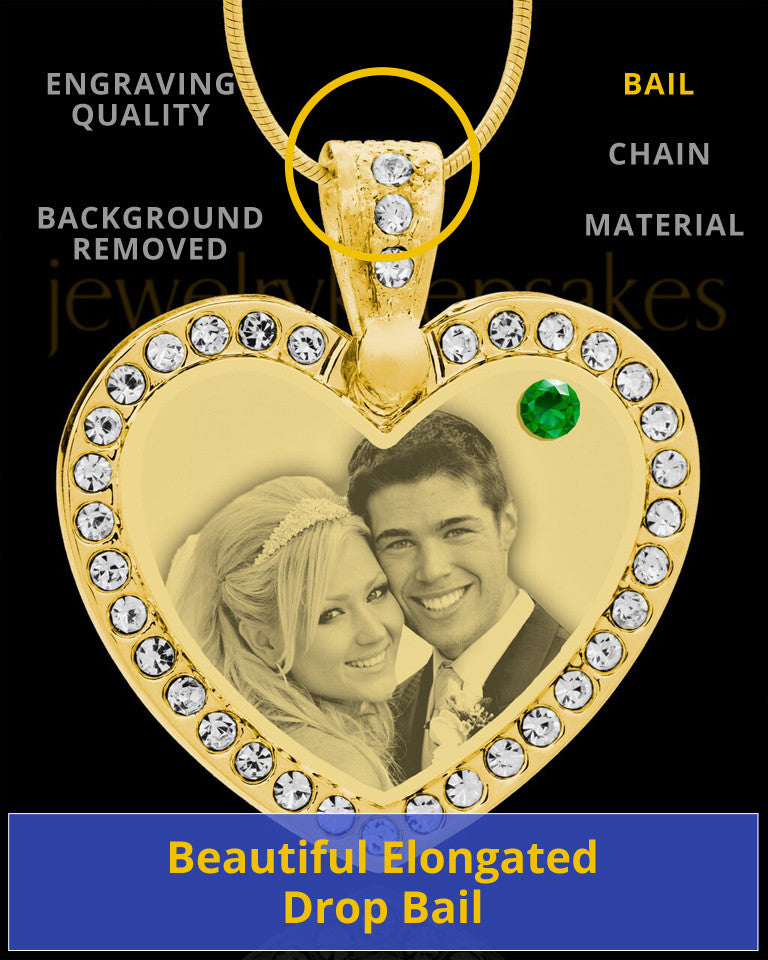 May Gold Gem Heart Birthstone Photo Engraved Pendant