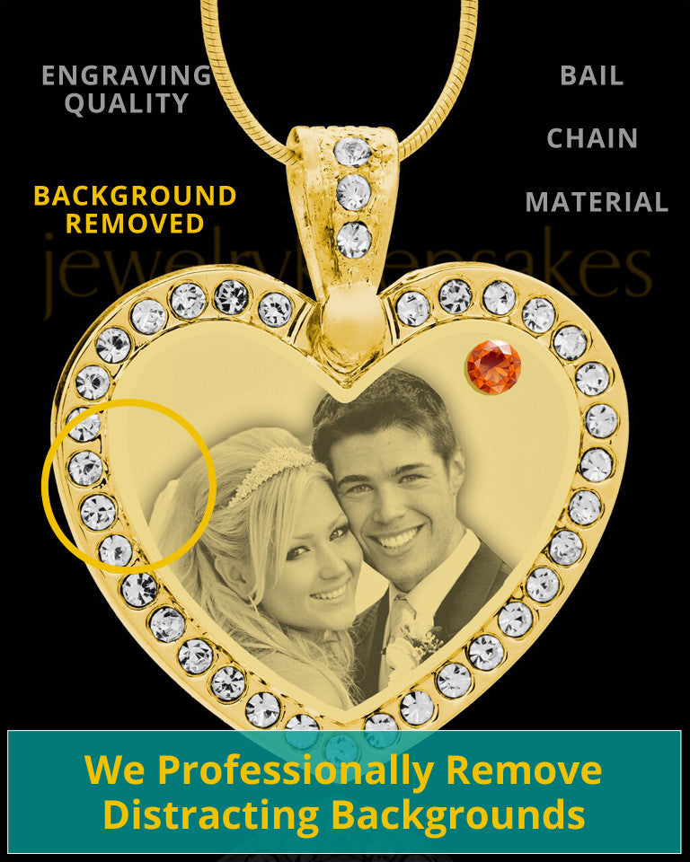 November Gold Gem Heart Birthstone Photo Engraved Pendant