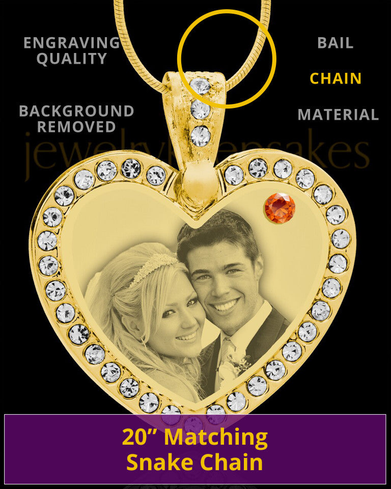 November Gold Gem Heart Birthstone Photo Engraved Pendant