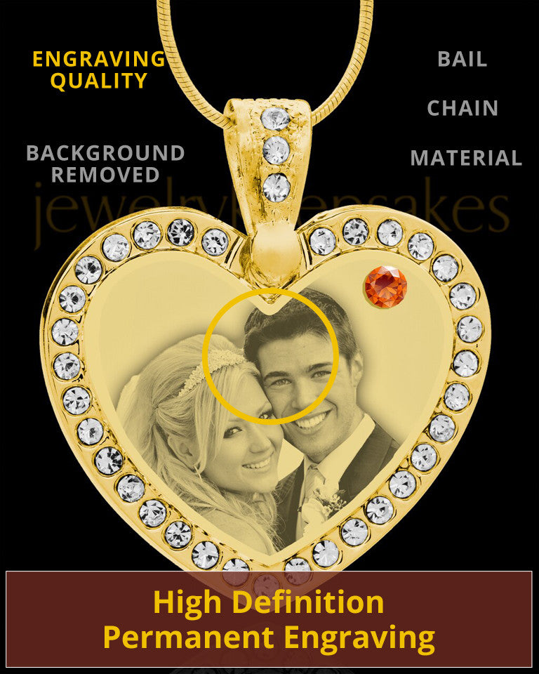 November Gold Gem Heart Birthstone Photo Engraved Pendant