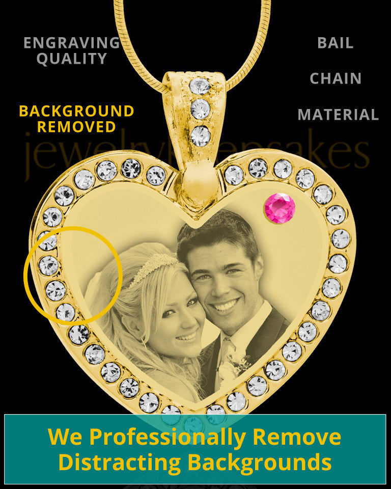 October Gold Gem Heart Birthstone Photo Engraved Pendant
