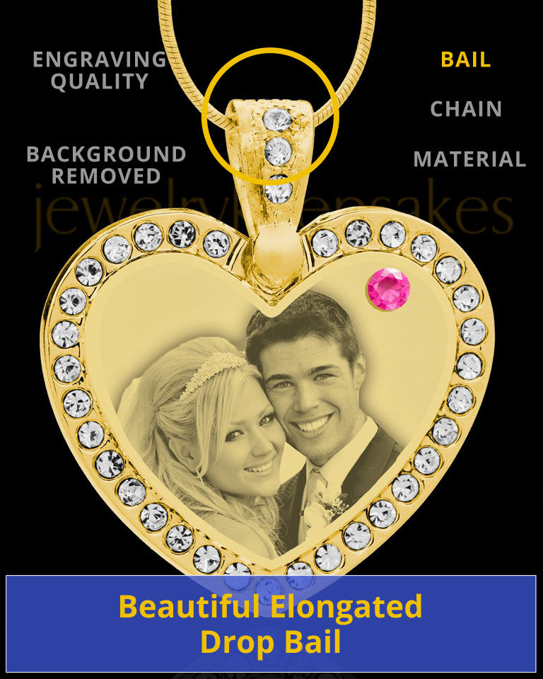October Gold Gem Heart Birthstone Photo Engraved Pendant