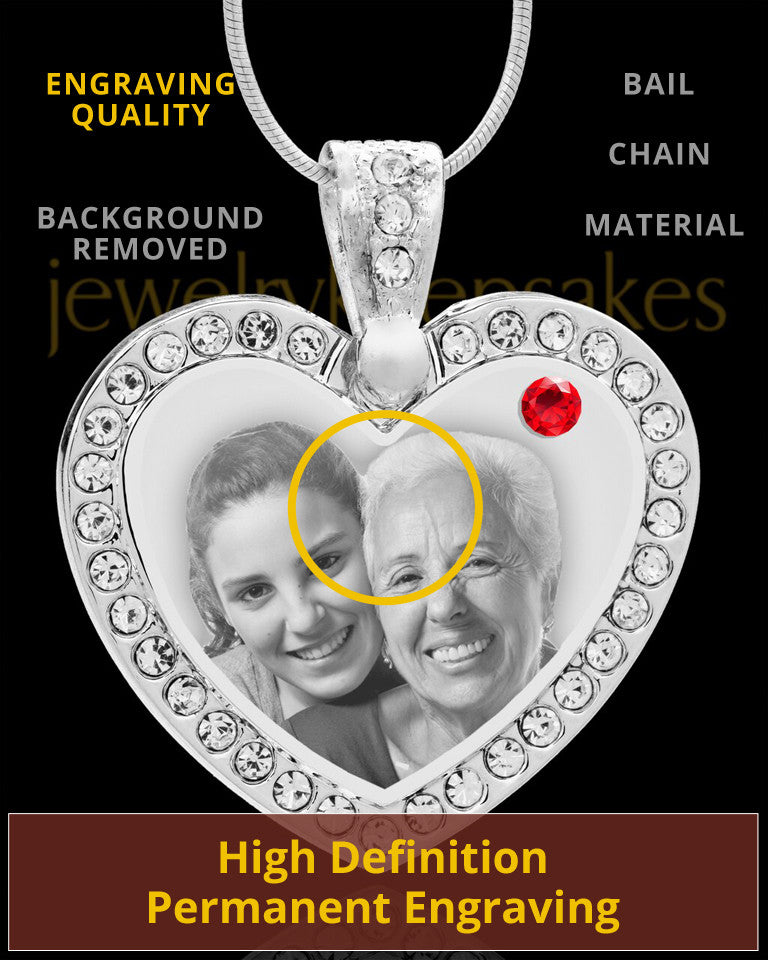 July Gem Heart Birthstone Stainless Photo Pendant
