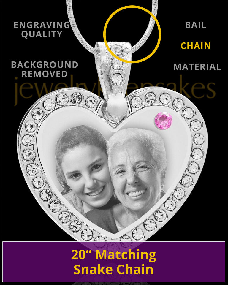 June Gem Heart Birthstone Stainless Photo Pendant