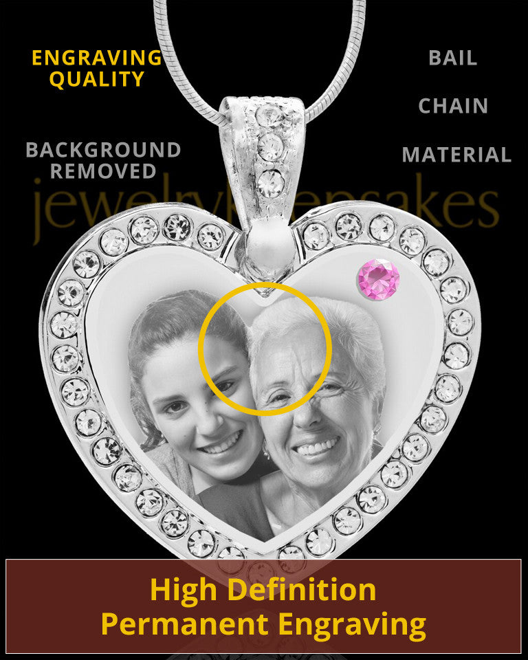 June Gem Heart Birthstone Stainless Photo Pendant