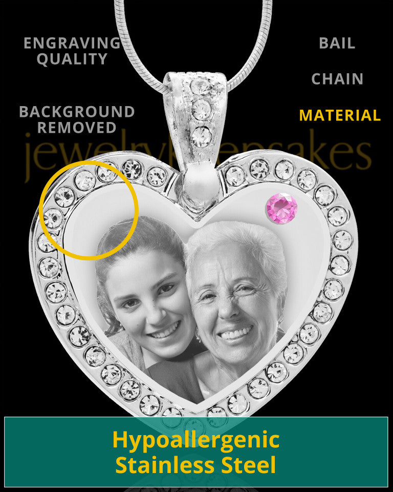 June Gem Heart Birthstone Stainless Photo Pendant