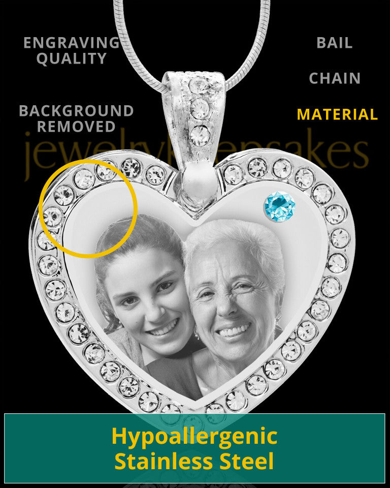 March Gem Heart Birthstone Stainless Photo Pendant