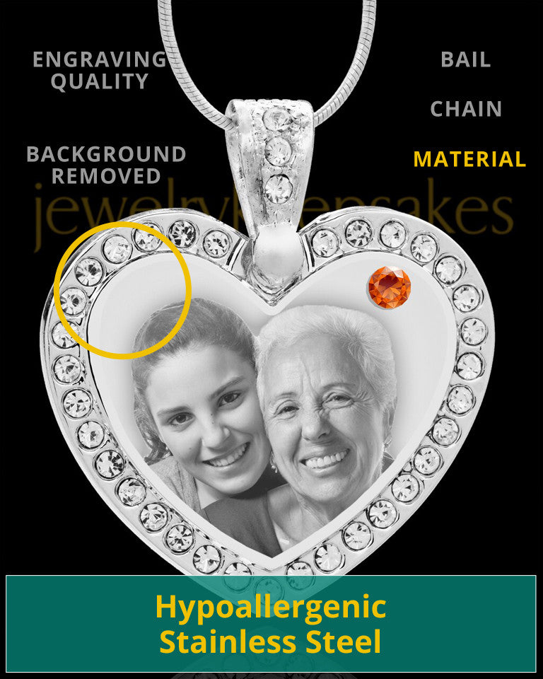 November Gem Heart Birthstone Stainless Photo Pendant