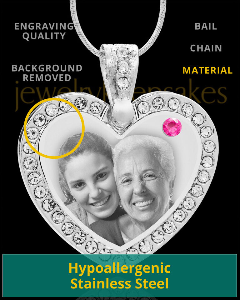 October Gem Heart Birthstone Stainless Photo Pendant