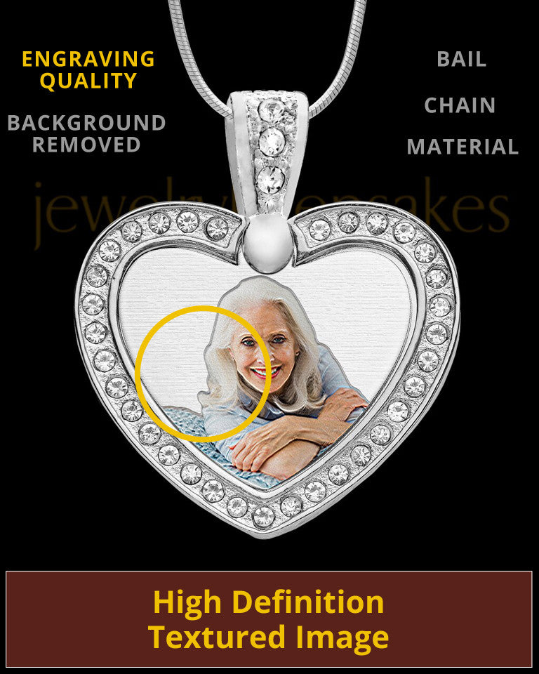Photo Engraved Gem Heart Full Color Pendant Stainless Steel