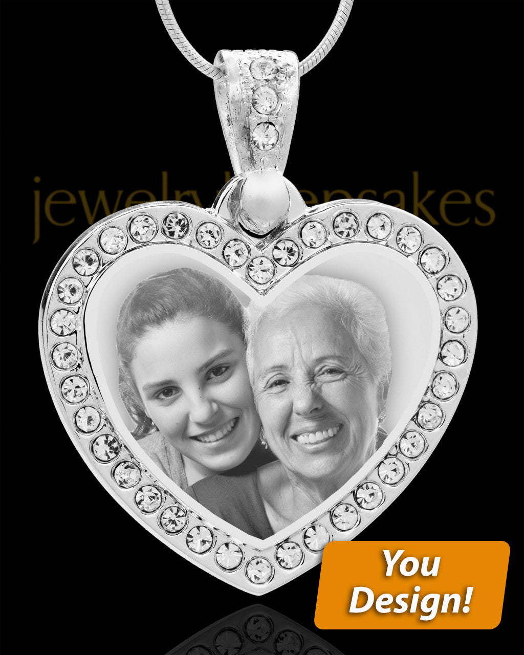 Photo Engraved Gem Heart Pendant Stainless Steel