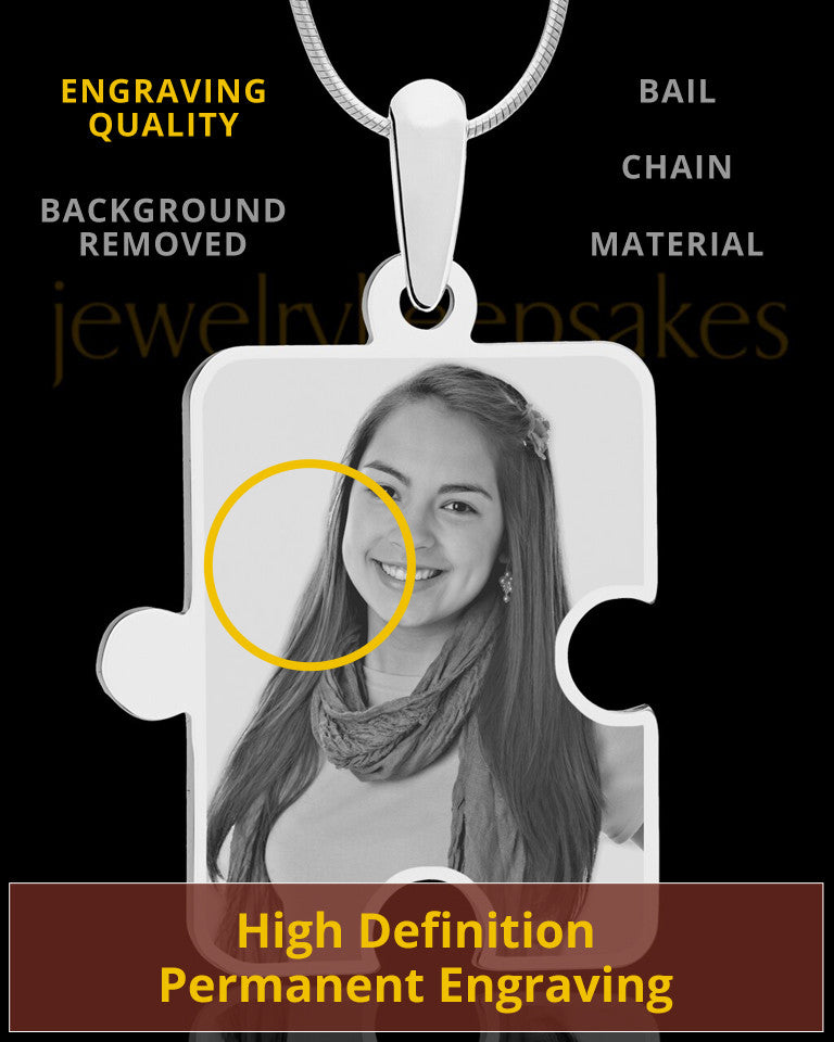 Photo Engraved Large Puzzle Pendant Silver Plated