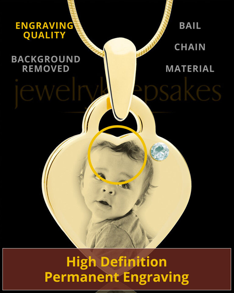 April Gold Small Photo Engraved Heart Pendant