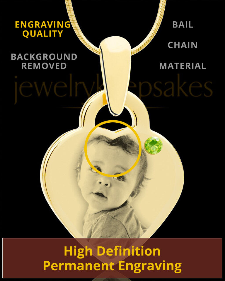 August Gold Small Photo Engraved Heart Pendant