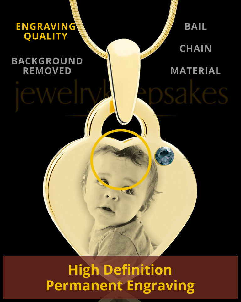 December Gold Small Photo Engraved Heart Pendant