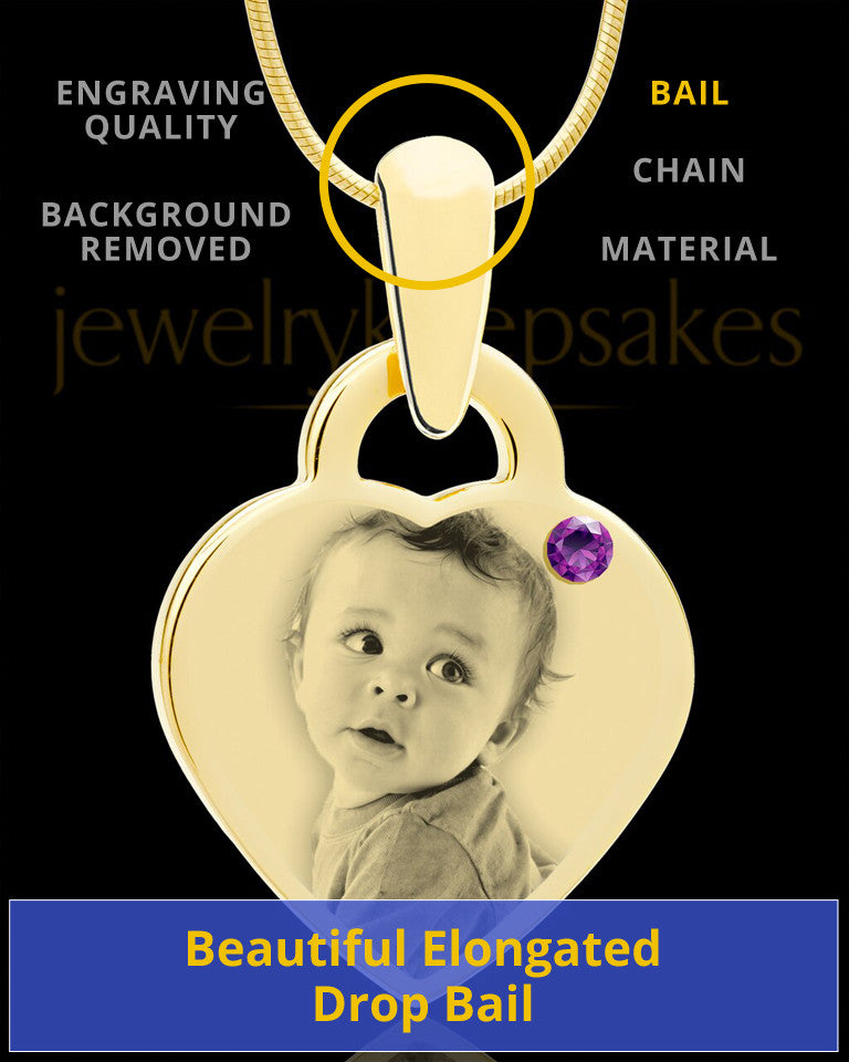 February Gold Small Photo Engraved Heart Pendant