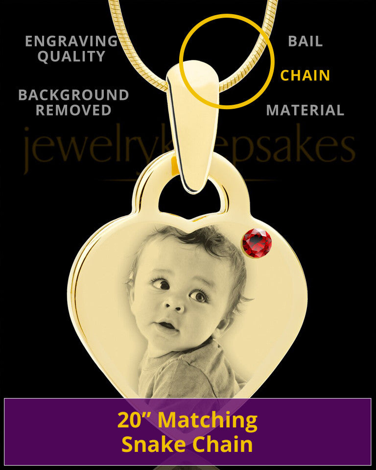 January Gold Small Photo Engraved Heart Pendant