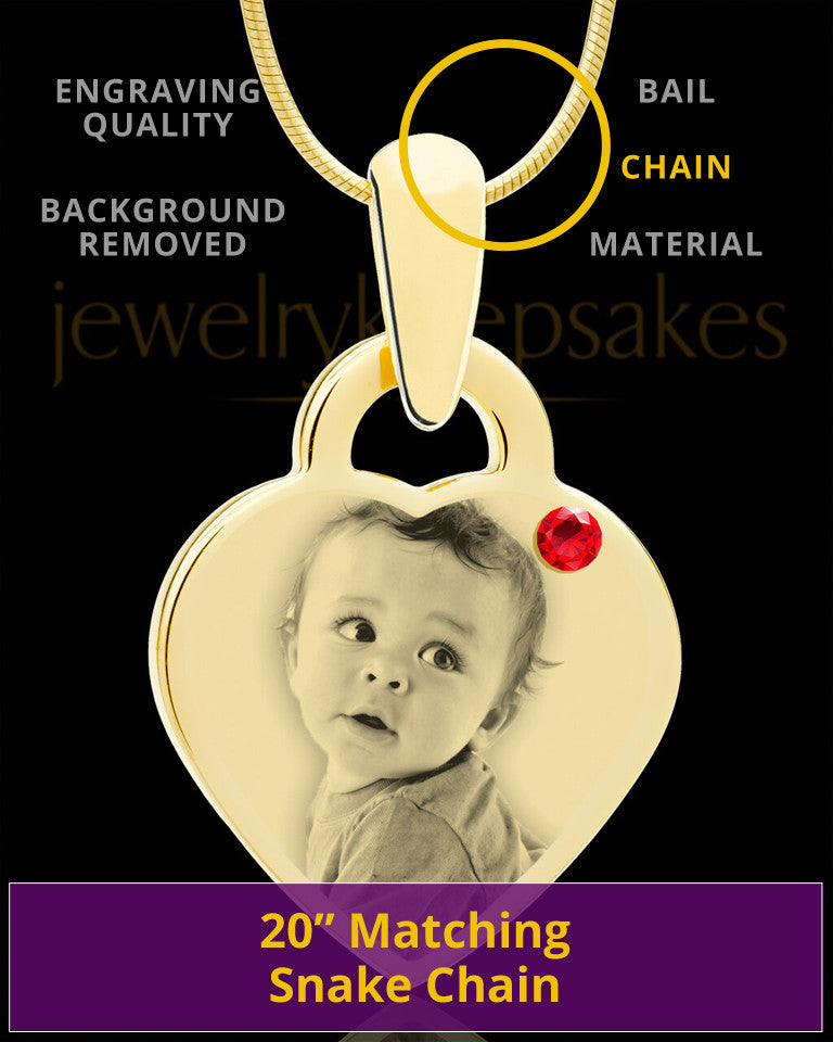 July Gold Small Photo Engraved Heart Pendant