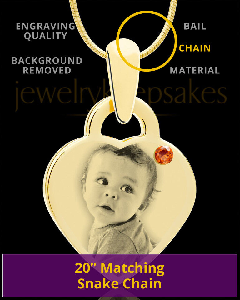 November Gold Small Photo Engraved Heart Pendant