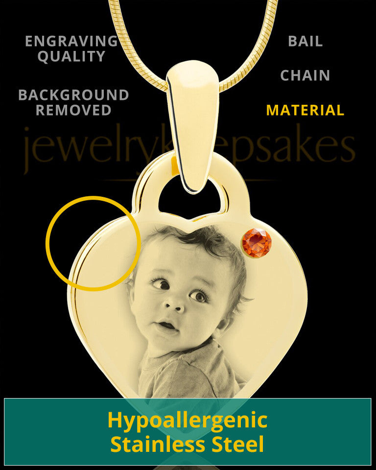 November Gold Small Photo Engraved Heart Pendant