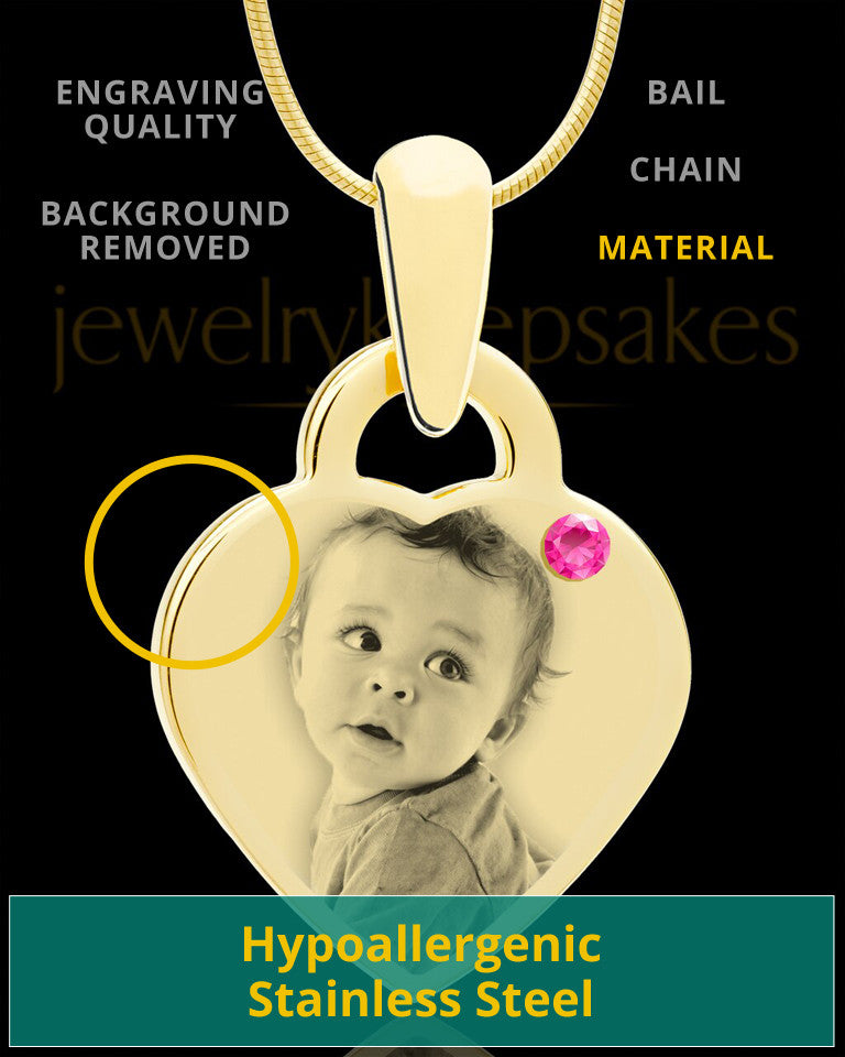 October Gold Small Photo Engraved Heart Pendant