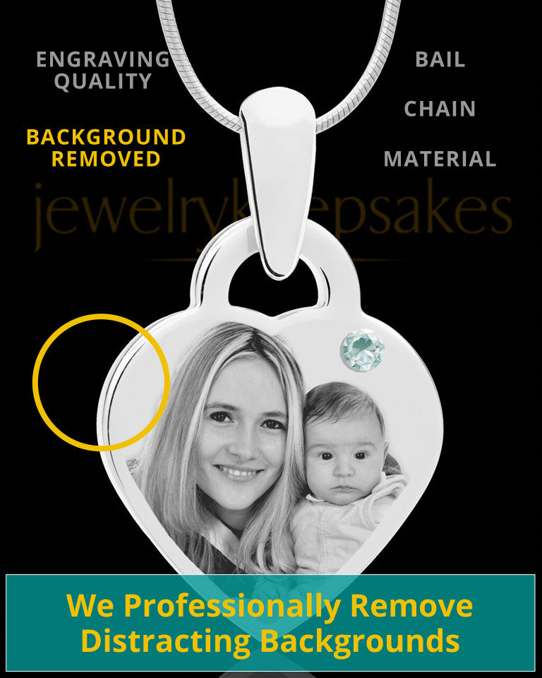 April Small Heart Stainless Photo Engraved Pendant