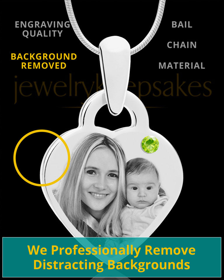 August Small Heart Stainless Photo Engraved Pendant