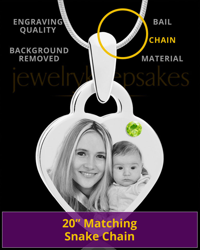 August Small Heart Stainless Photo Engraved Pendant
