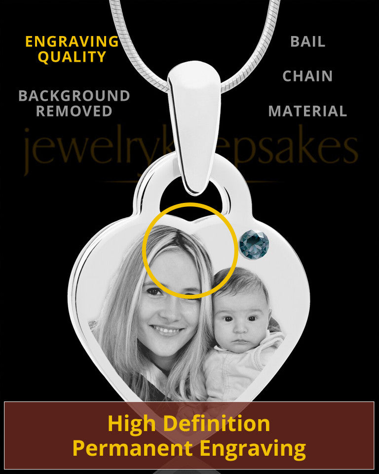 December Small Heart Stainless Photo Engraved Pendant
