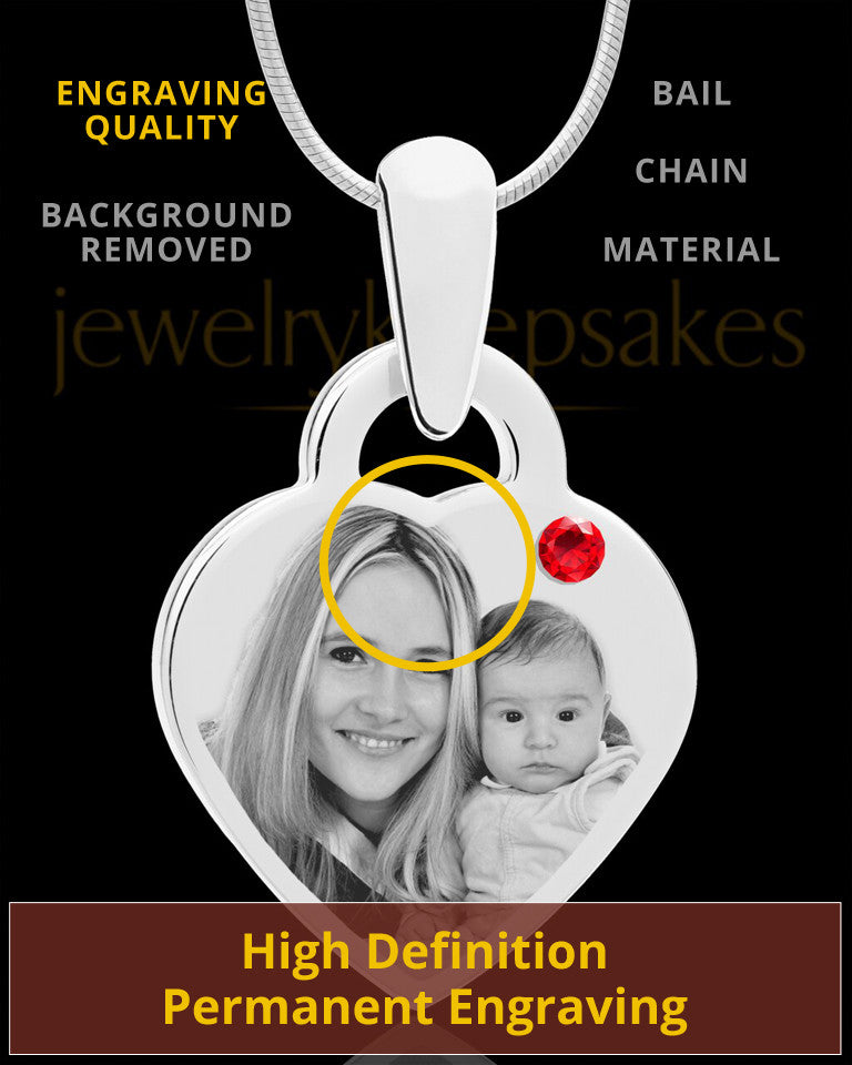 July Small Heart Stainless Photo Engraved Pendant