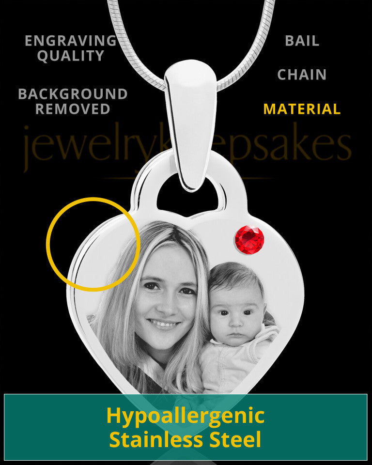 July Small Heart Stainless Photo Engraved Pendant