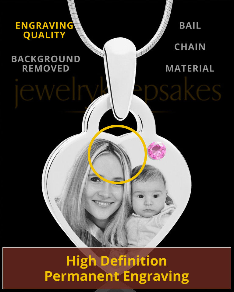 June Small Heart Stainless Photo Engraved Pendant