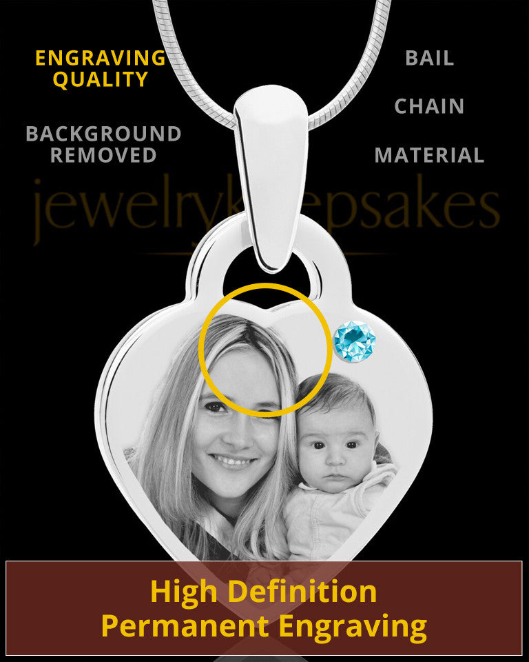 March Small Heart Stainless Photo Engraved Pendant