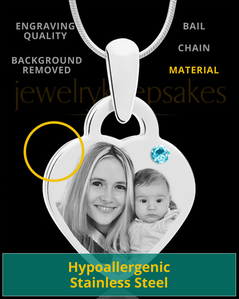 March Small Heart Stainless Photo Engraved Pendant