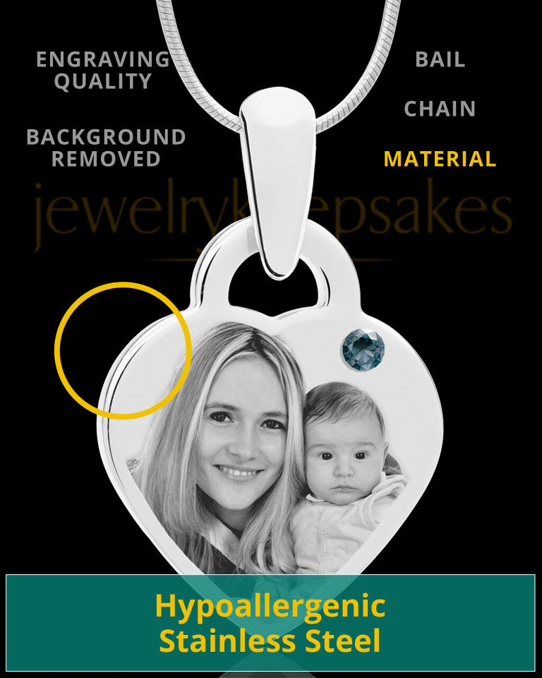 December Small Heart Stainless Photo Engraved Pendant