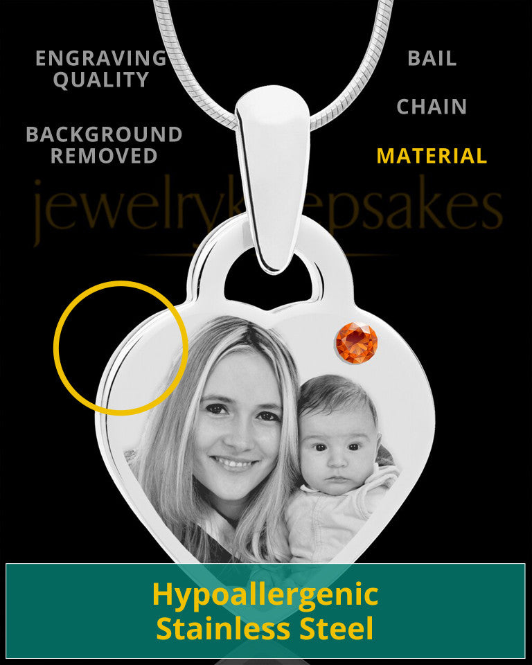 November Small Heart Stainless Photo Engraved Pendant