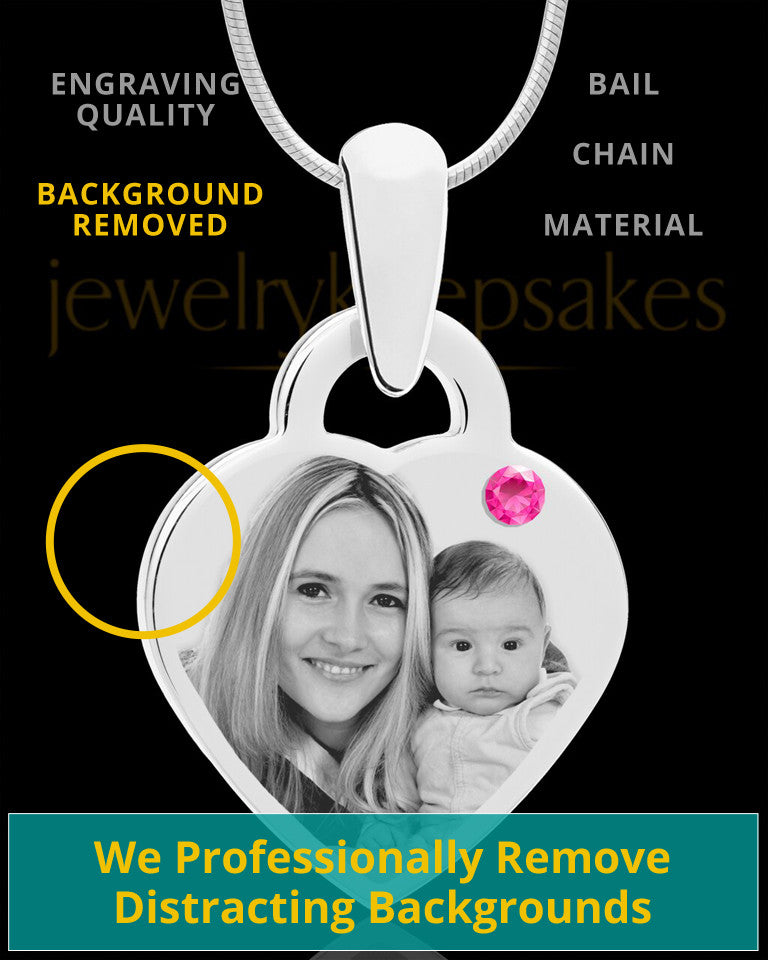 October Small Heart Stainless Photo Engraved Pendant