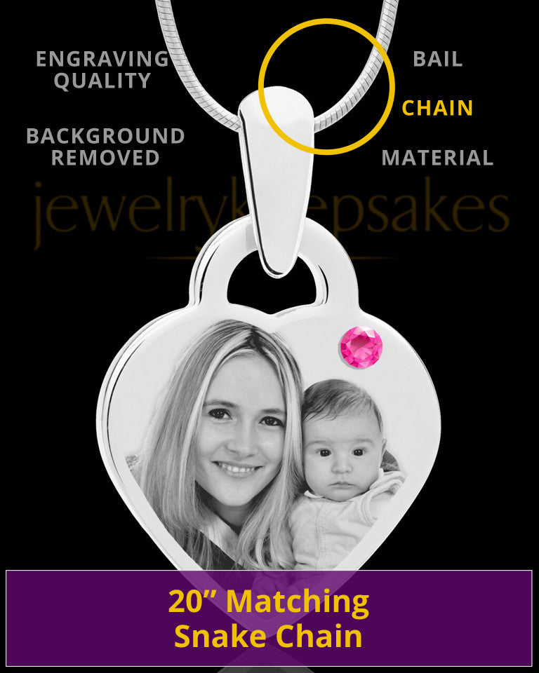 October Small Heart Stainless Photo Engraved Pendant