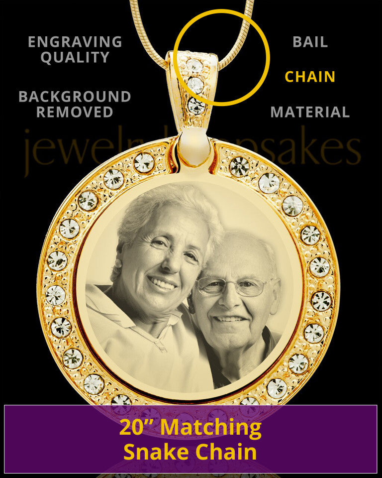 Gold Plated Photo Engraved Pendant Gem Circle over Stainless Keepsake