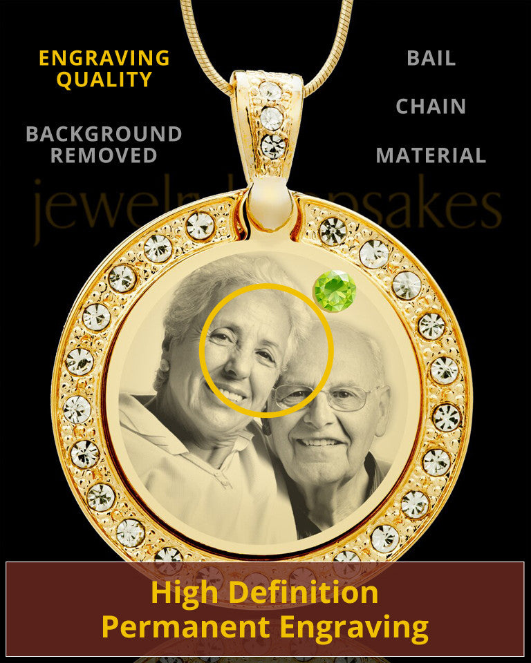 August Gold Gem Circle Birthstone Photo Pendant