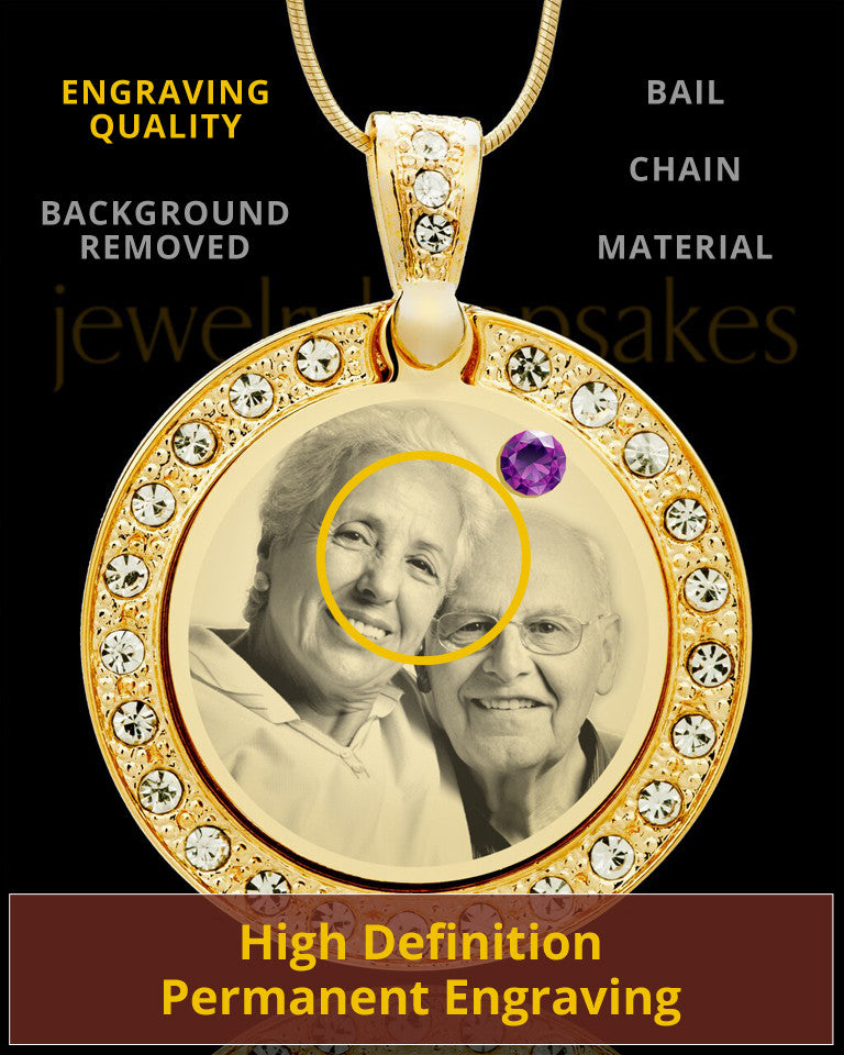 February Gold Gem Circle Birthstone Photo Pendant
